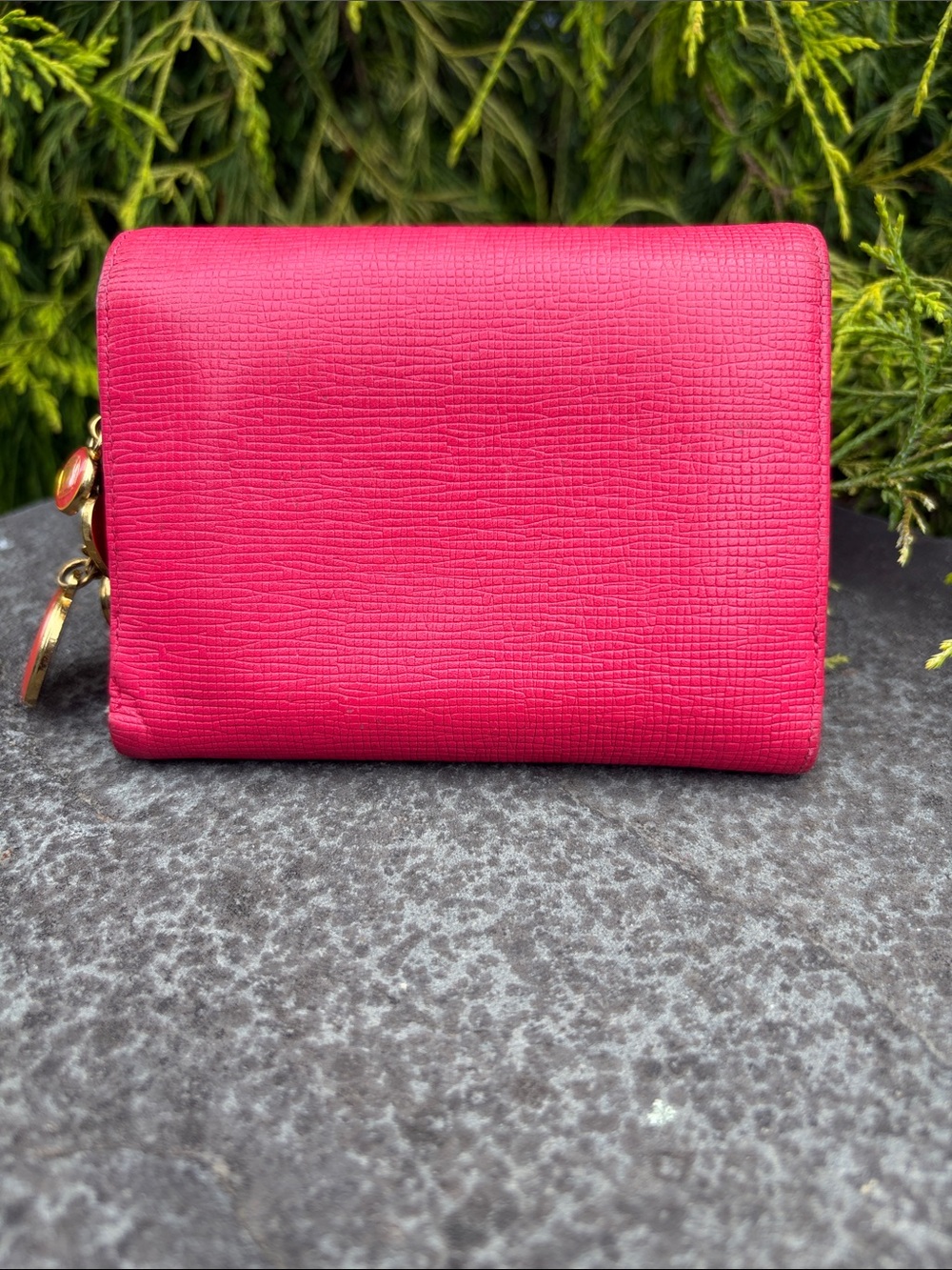 MCM Hot Pink Leather Trifold Wallet with Charms & Gold Hardware - Picture 16 of 16